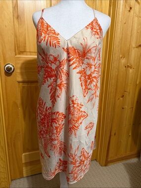 Victoria’s Secret Beige Slip Dress with Orange Floral Print, Crossover Straps.